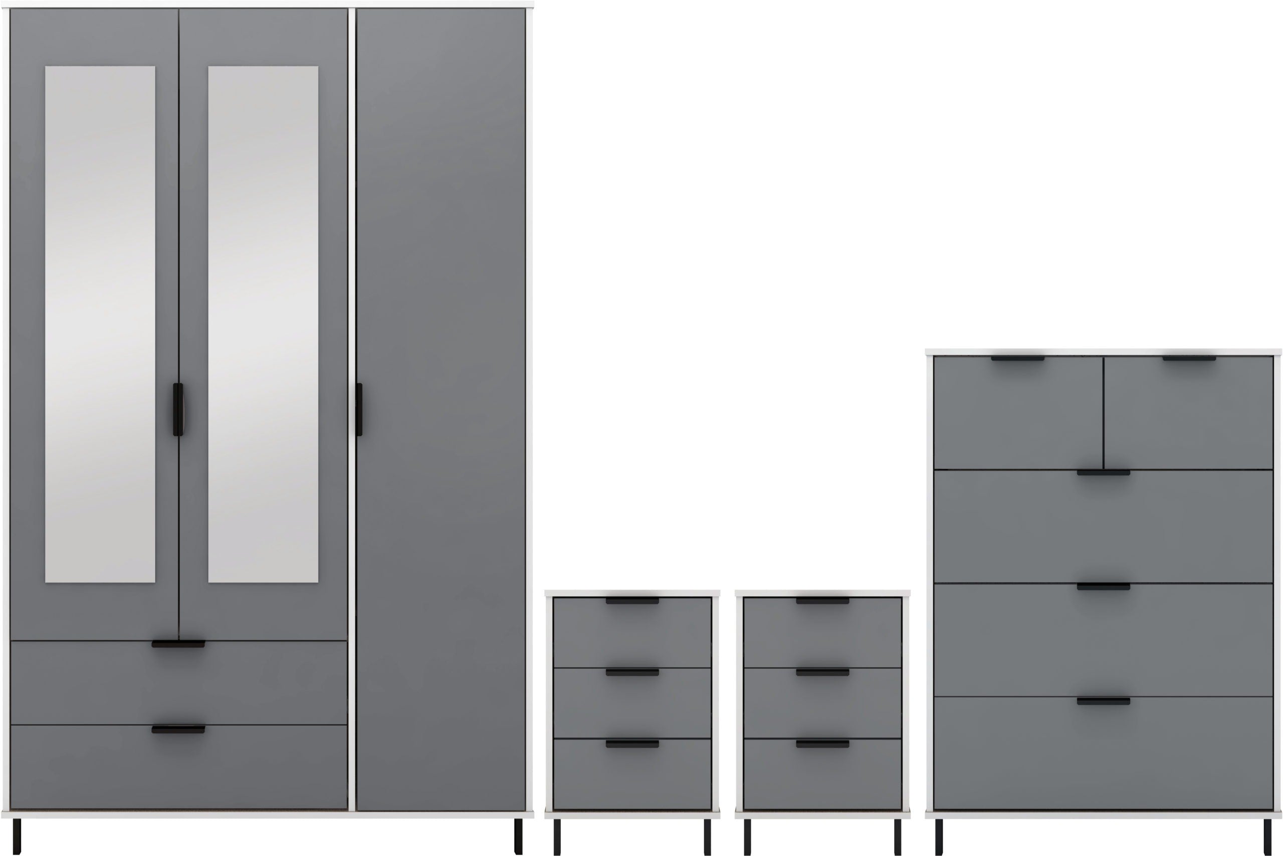 Madrid 3 Door Wardrobe Bedroom Set - Grey/White Gloss
