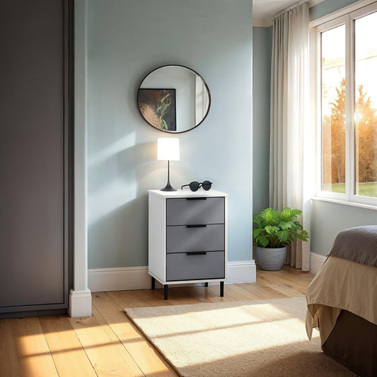 Madrid 3 Drawer Bedside - Grey/White Gloss