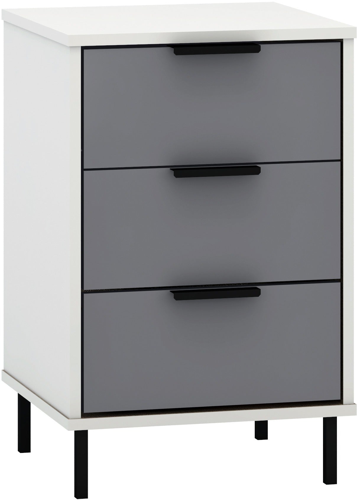 Madrid 3 Drawer Bedside - Grey/White Gloss