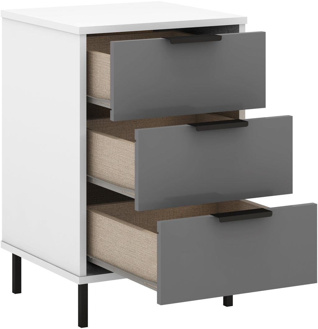 Madrid 3 Drawer Bedside - Grey/White Gloss