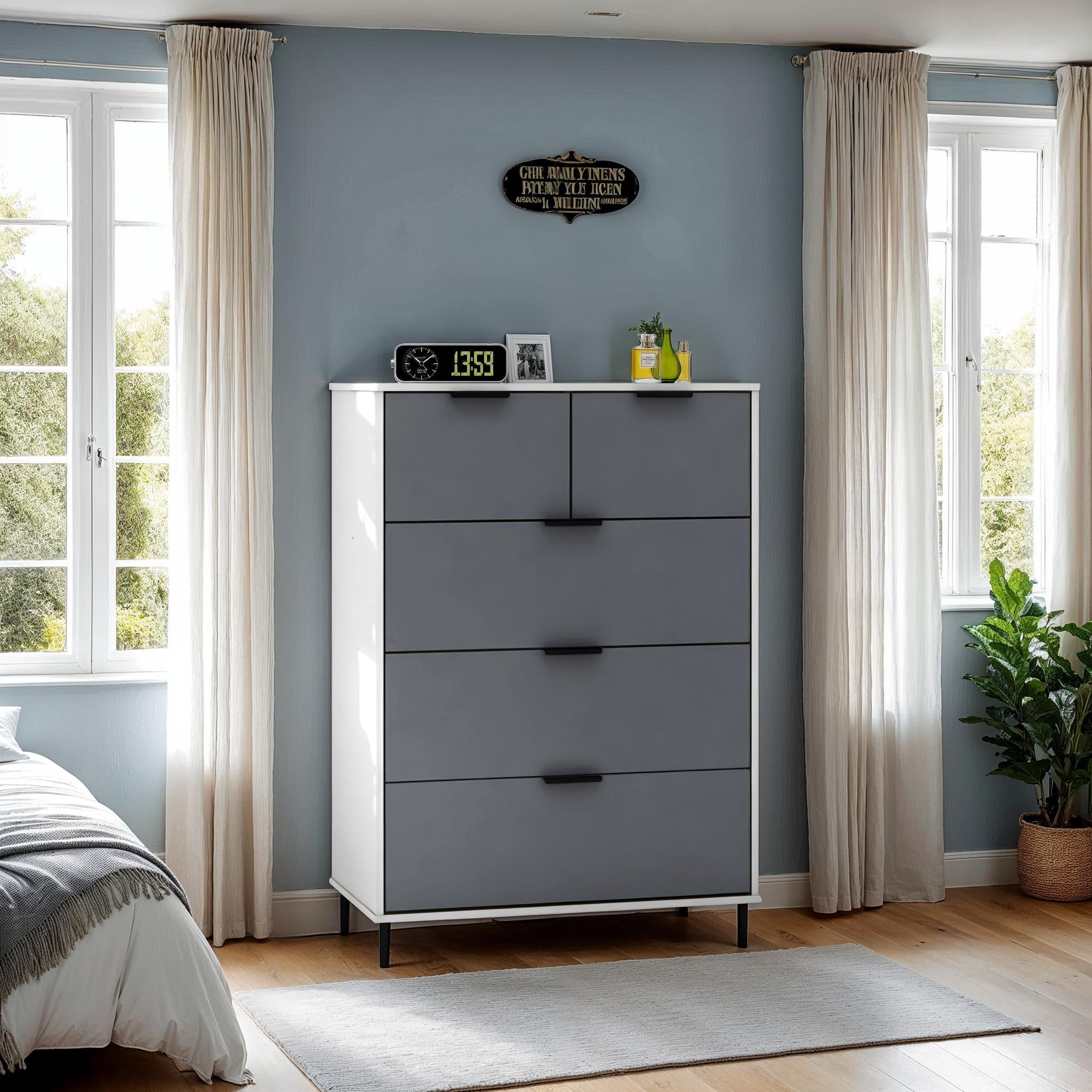 Madrid 3+2 Drawer Chest - Grey/White Gloss