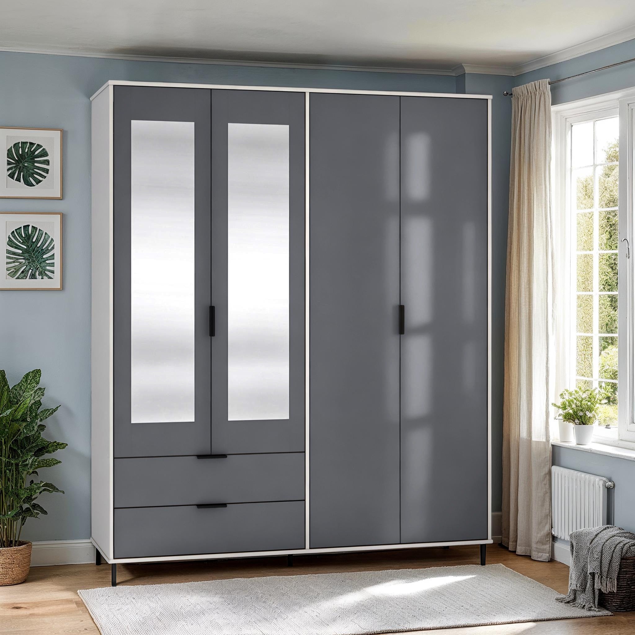 Madrid 4 Door 2 Drawer Wardrobe - Grey/White Gloss