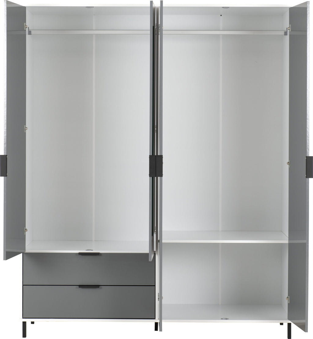 Madrid 4 Door 2 Drawer Wardrobe - Grey/White Gloss