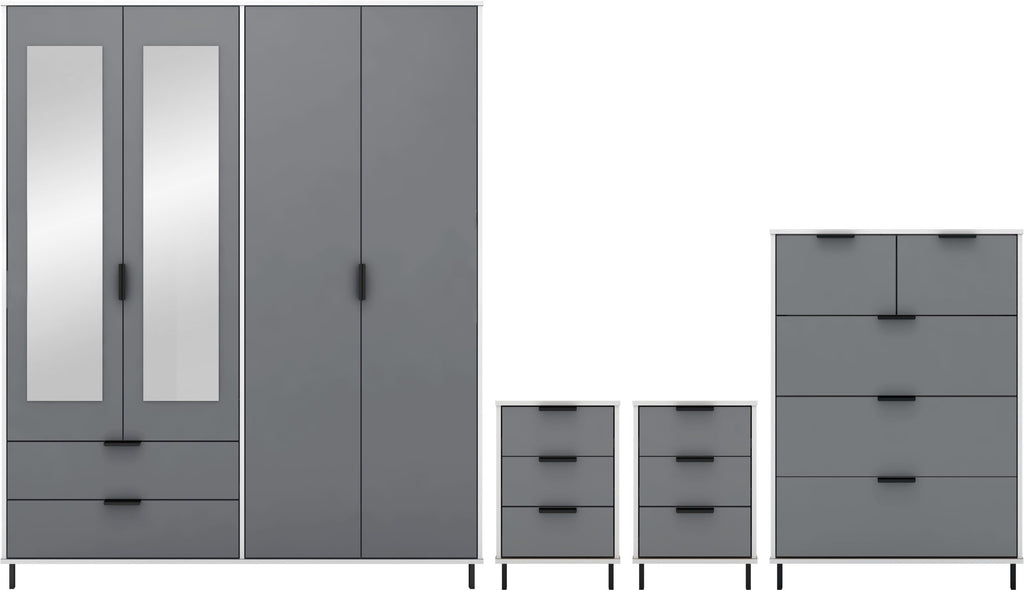 Madrid 4 Door Wardrobe Bedroom Set - Grey/White Gloss