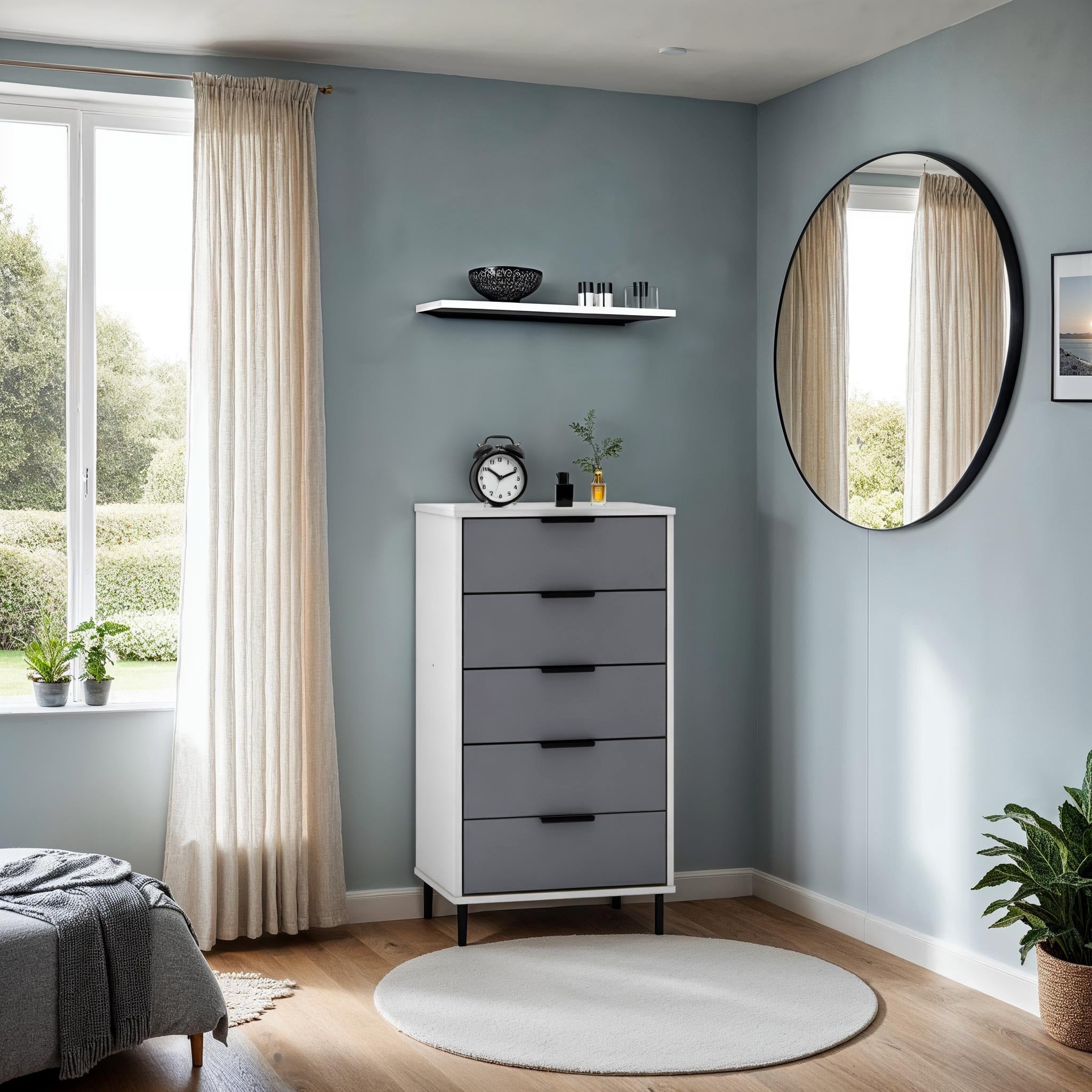 Madrid 5 Drawer Narrow Chest - Grey/White Gloss