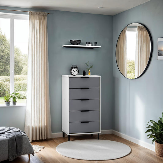 Madrid 5 Drawer Narrow Chest - Grey/White Gloss