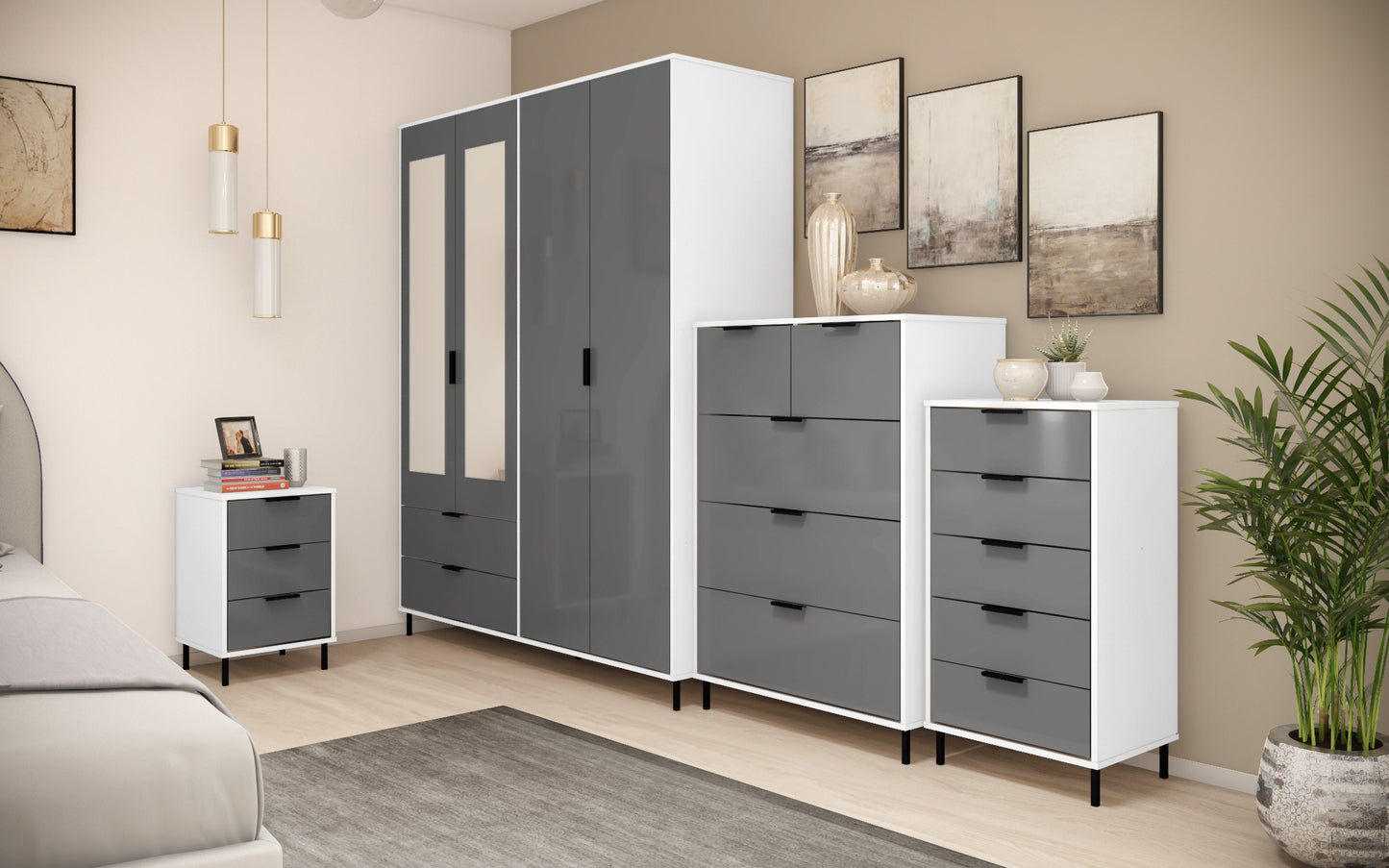 Madrid 4 Door 2 Drawer Wardrobe - Grey/White Gloss