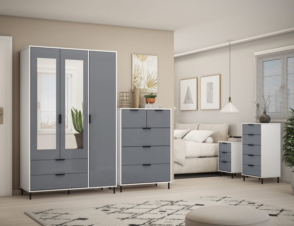 Madrid 3 Drawer Bedside - Grey/White Gloss