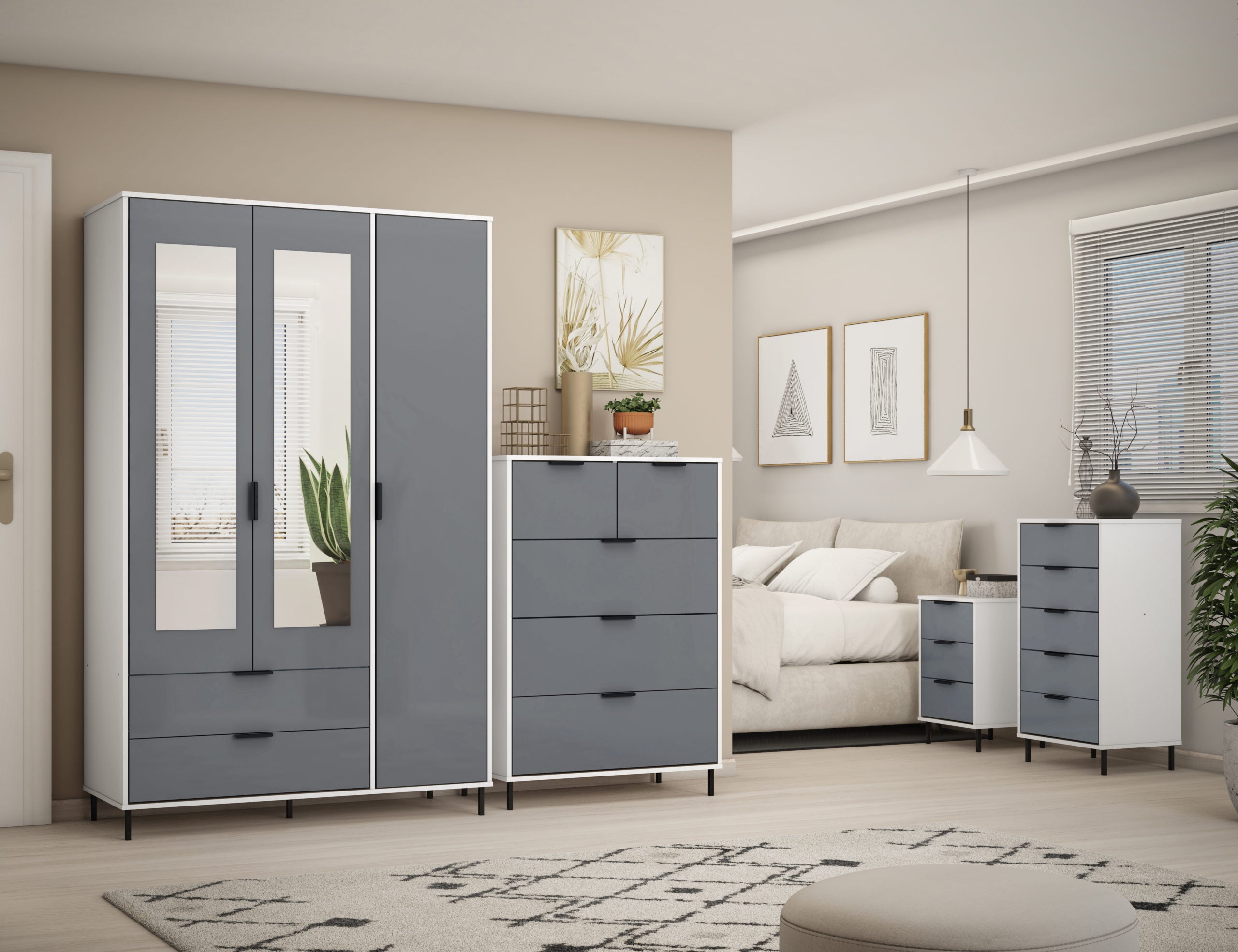 Madrid 3 Door 2 Drawer Wardrobe - Grey/White Gloss
