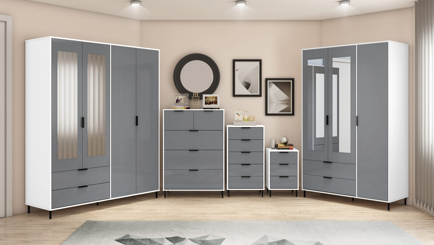 Madrid 4 Door 2 Drawer Wardrobe - Grey/White Gloss