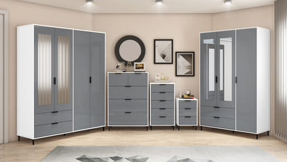 Madrid 4 Door 2 Drawer Wardrobe - Grey/White Gloss