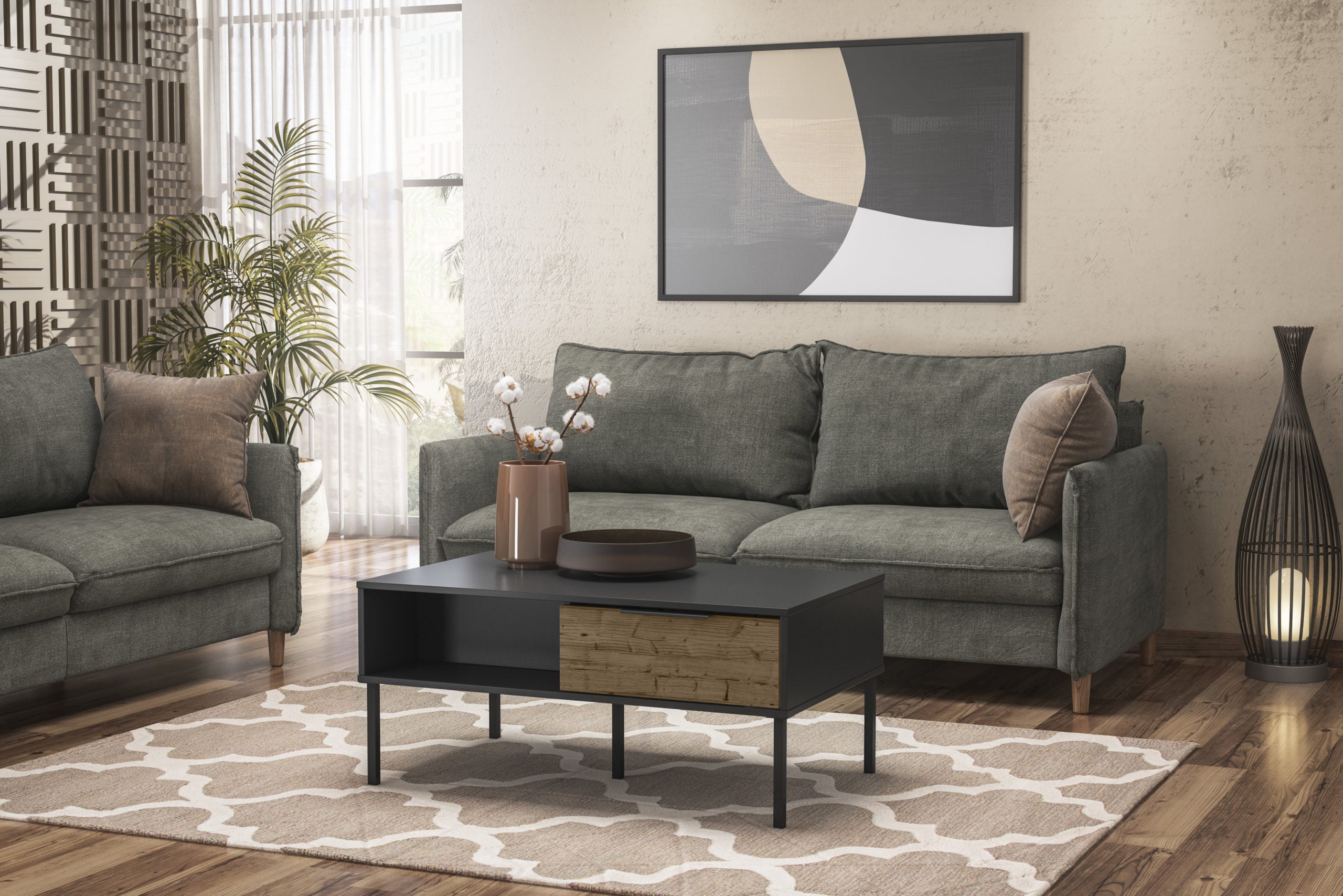 Madrid Coffee Table - Black/Acacia Effect