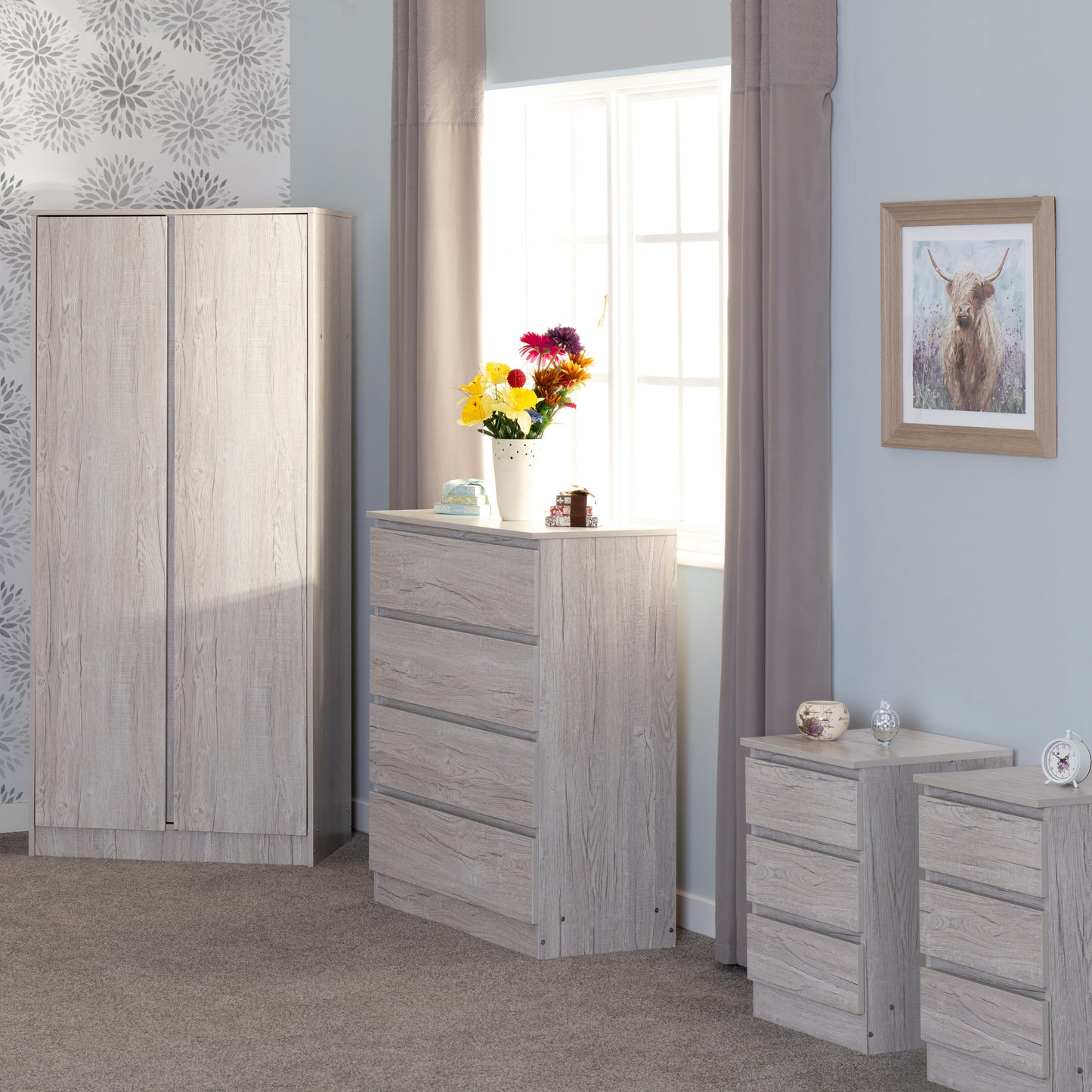 Malvern 2 Door Wardrobe Bedroom Set - Urban Snow