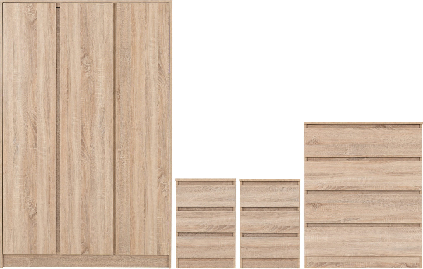 Malvern 3 Door Wardrobe Bedroom Set - Sonoma Oak Effect