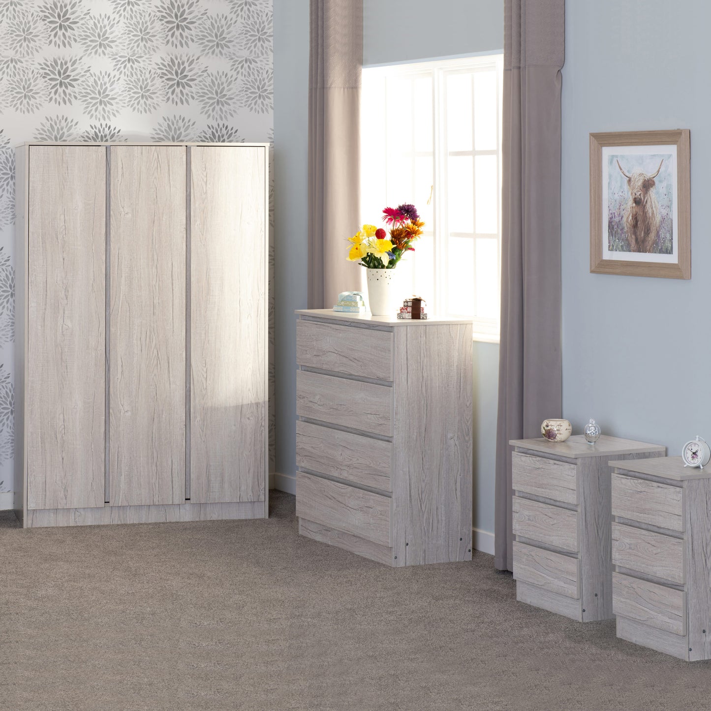 Malvern 3 Door Wardrobe Bedroom Set - Urban Snow