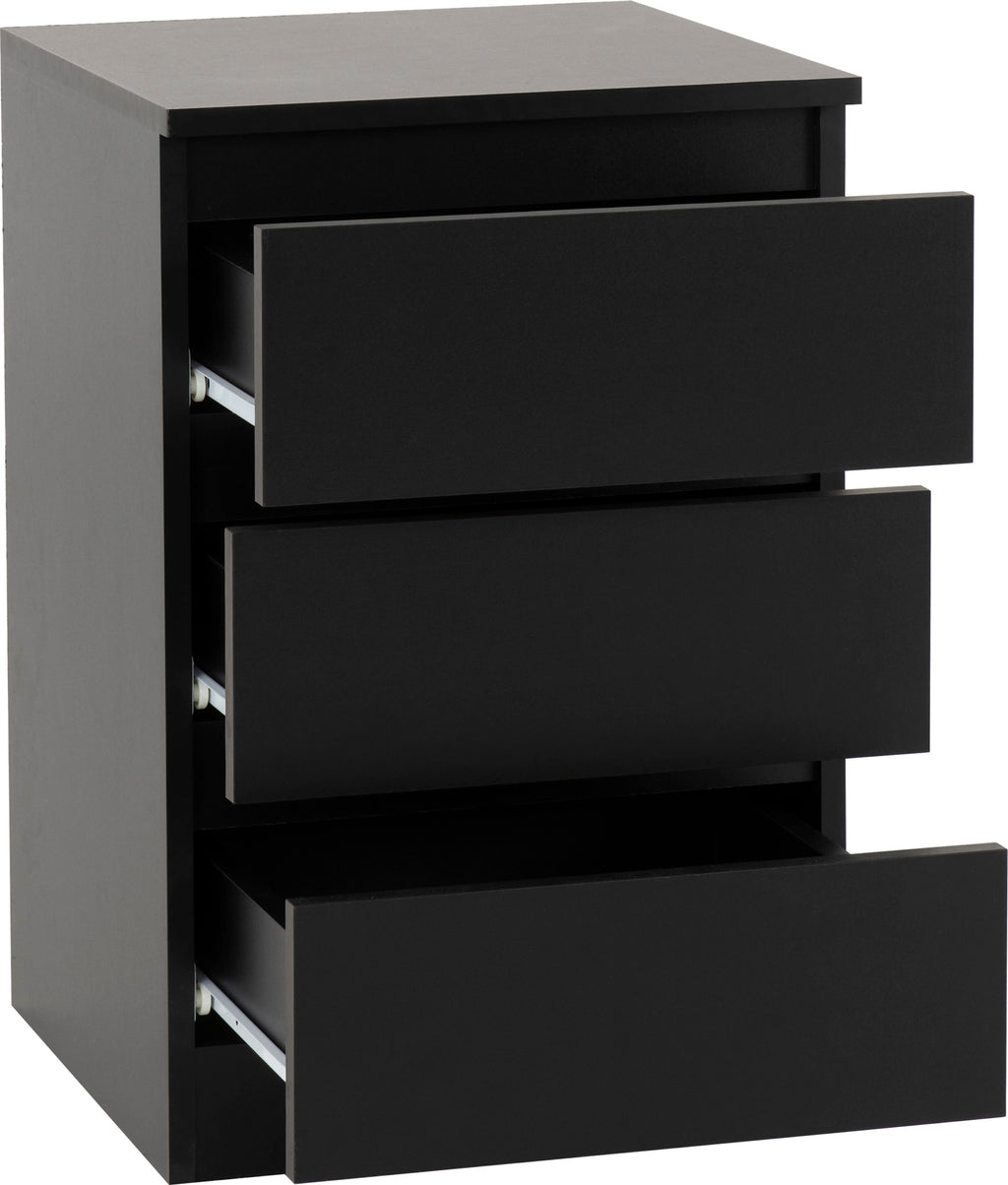 Malvern 3 Drawer Bedside - Black