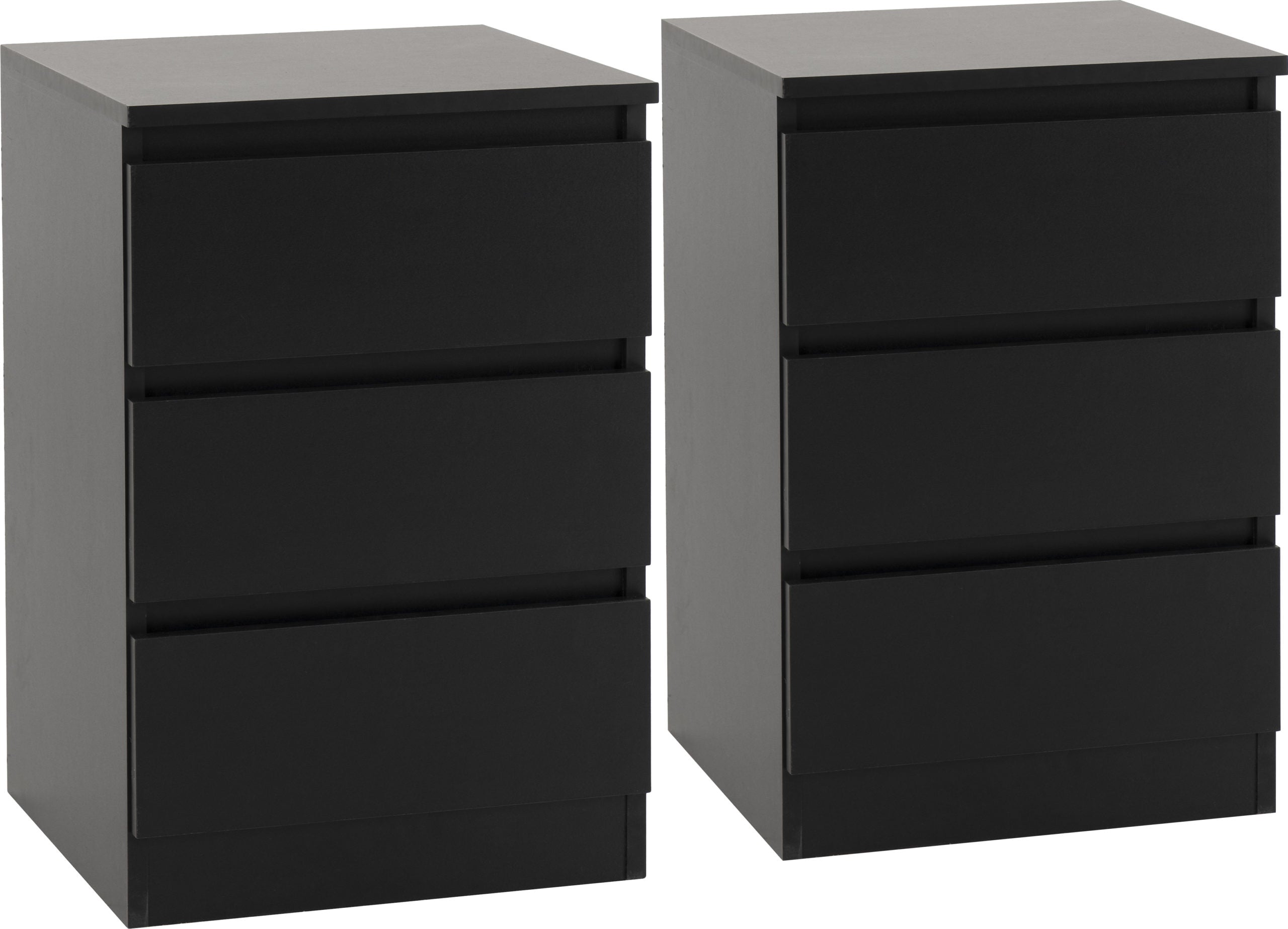 Malvern 3 Drawer Bedside X2 - Black
