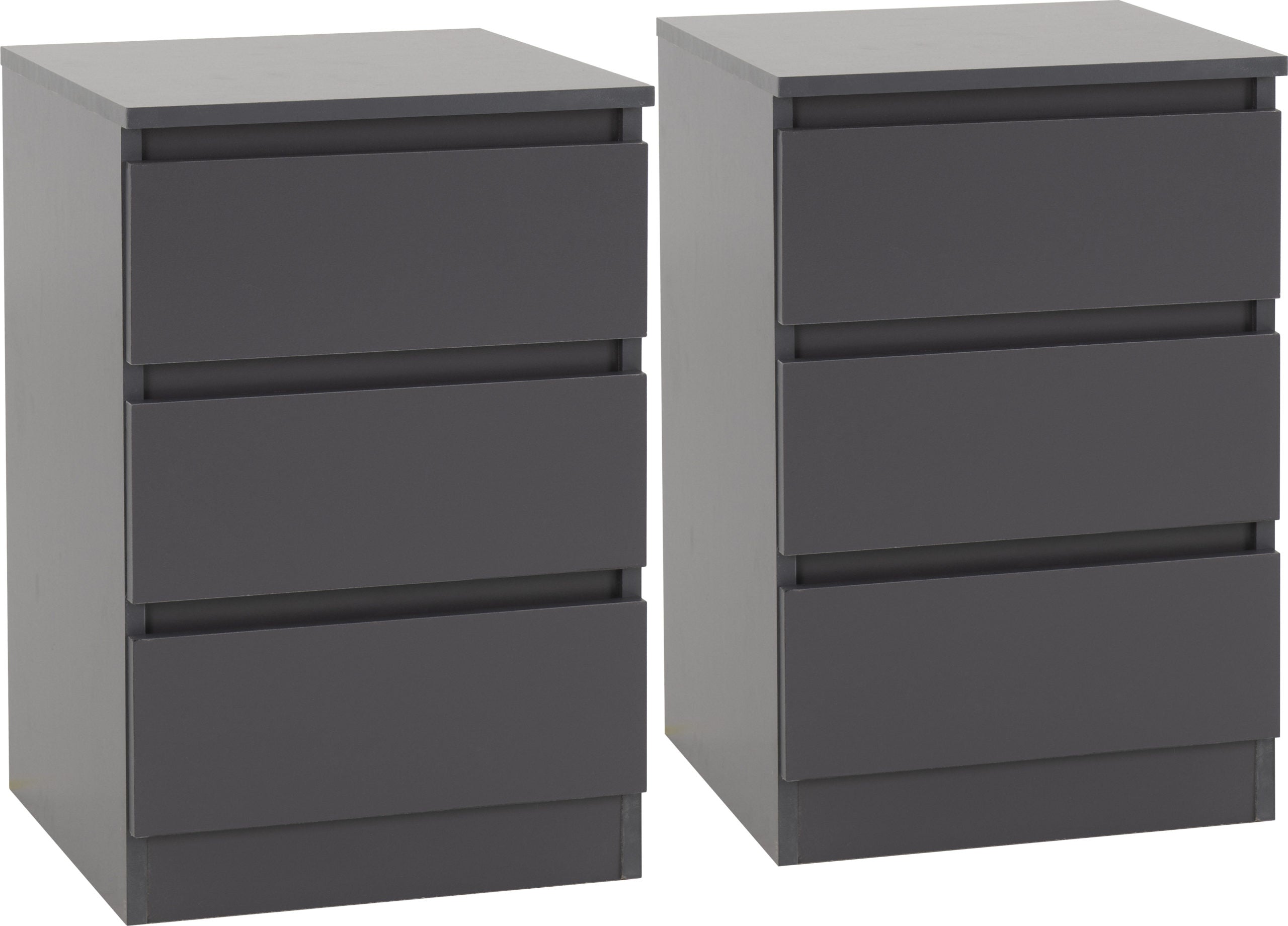 Malvern 3 Drawer Bedside X2 - Grey