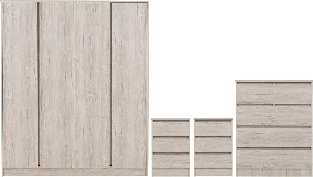 Malvern 4 Door Wardrobe Bedroom Set - Urban Snow