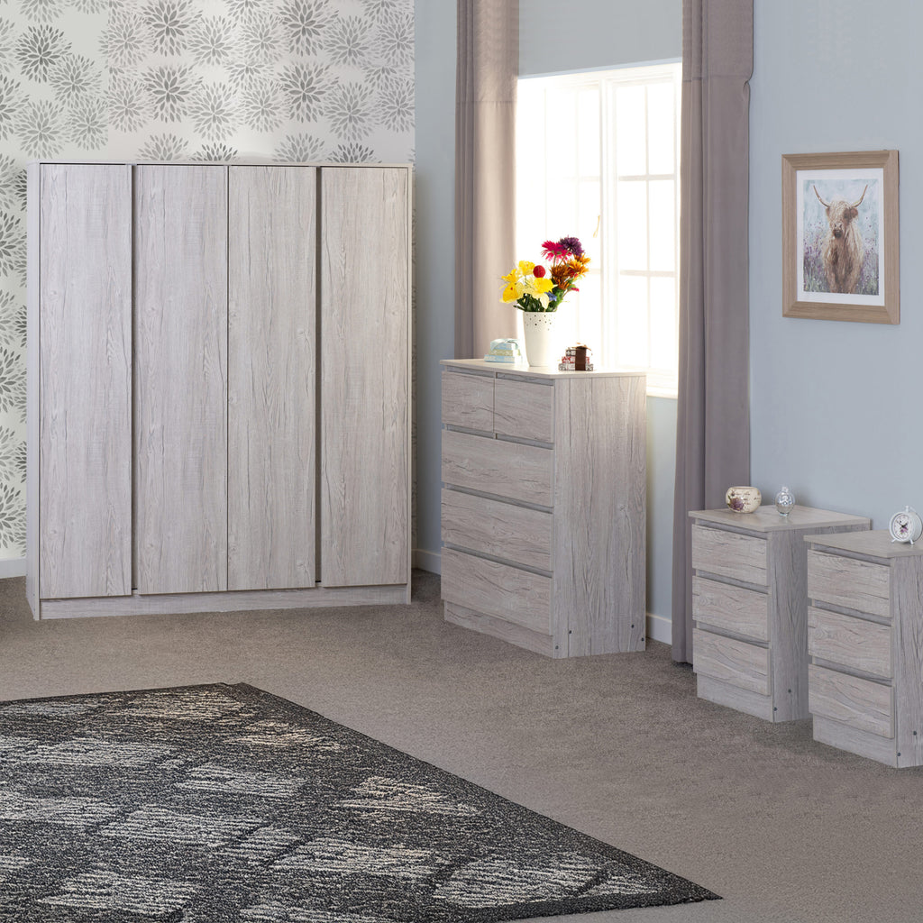 Malvern 4 Door Wardrobe Bedroom Set - Urban Snow