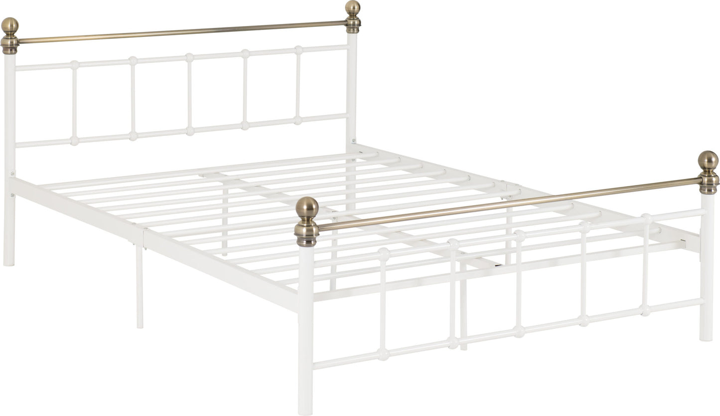 Marlborough 4'6" Bed - White/Antique Brass