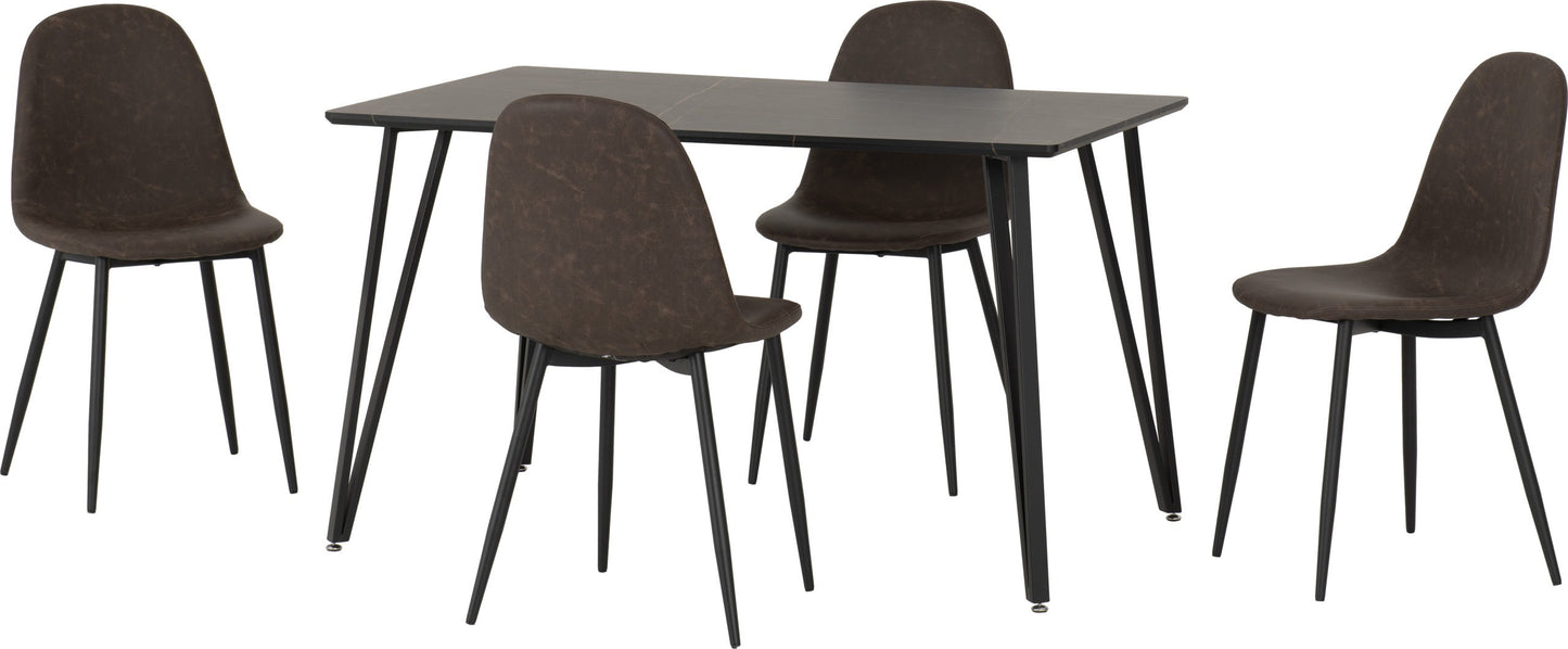 Marlow & Athens Dining Set (X4 Chairs) - Black Marble/Brown Pu