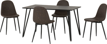 Marlow & Athens Dining Set (X4 Chairs) - Black Marble/Brown Pu