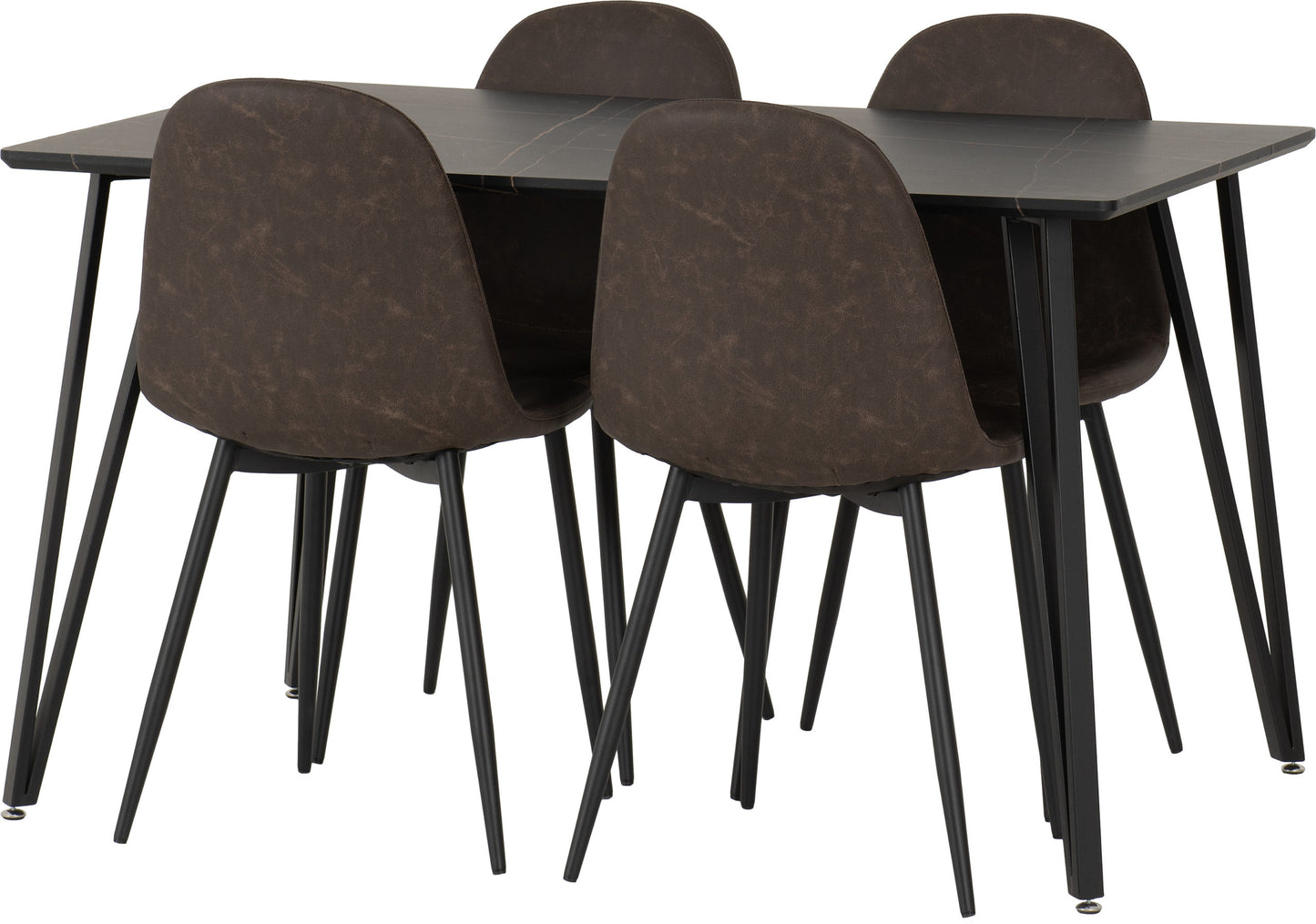 Marlow & Athens Dining Set (X4 Chairs) - Black Marble/Brown Pu