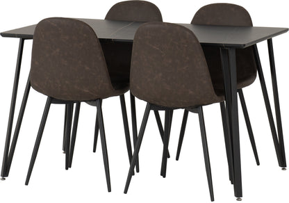 Marlow & Athens Dining Set (X4 Chairs) - Black Marble/Brown Pu