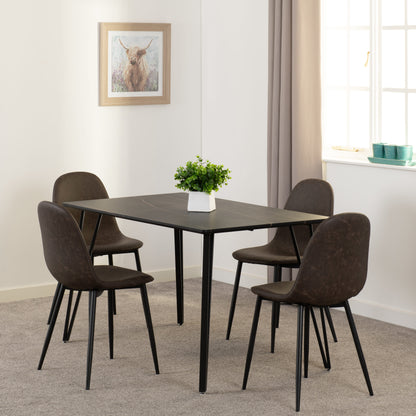 Marlow & Athens Dining Set (X4 Chairs) - Black Marble/Brown Pu