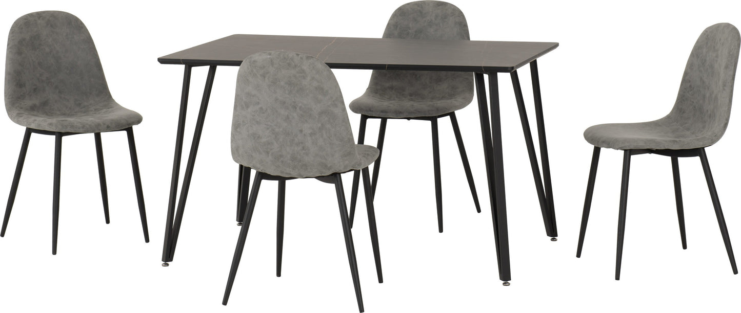 Marlow & Athens Dining Set (X4 Chairs) - Black Marble/Grey Pu