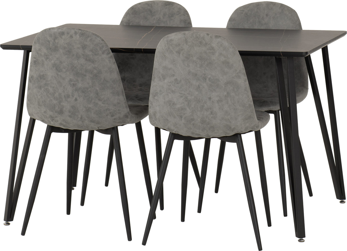 Marlow & Athens Dining Set (X4 Chairs) - Black Marble/Grey Pu