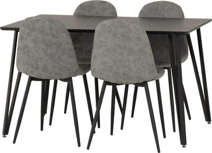 Marlow & Athens Dining Set (X4 Chairs) - Black Marble/Grey Pu