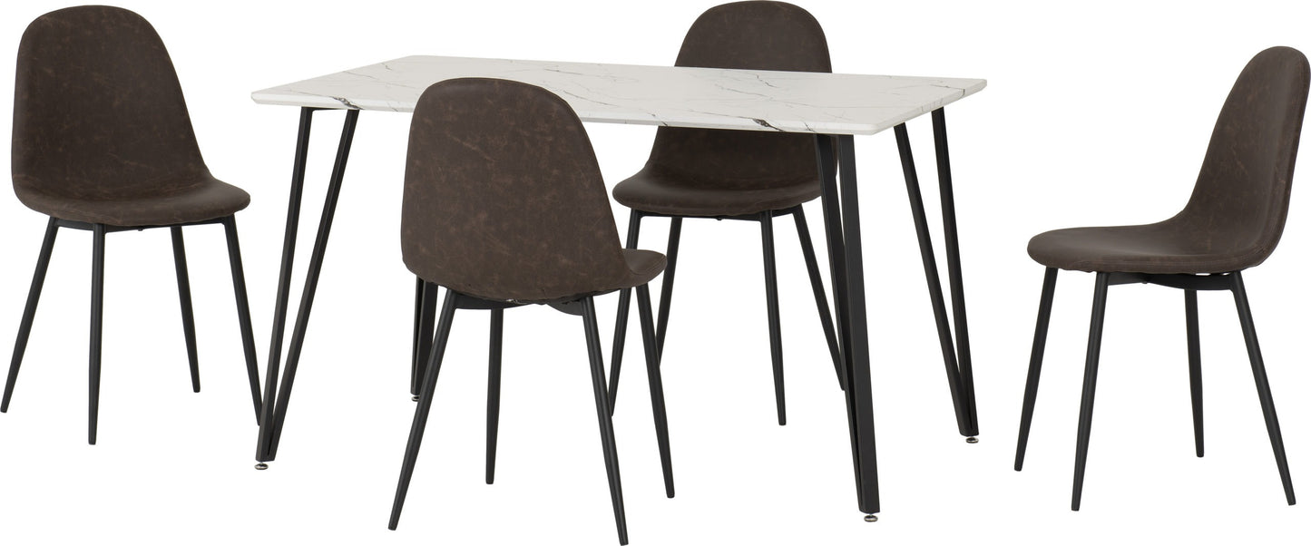 Marlow & Athens Dining Set (X4 Chairs) - White Marble/Brown Pu