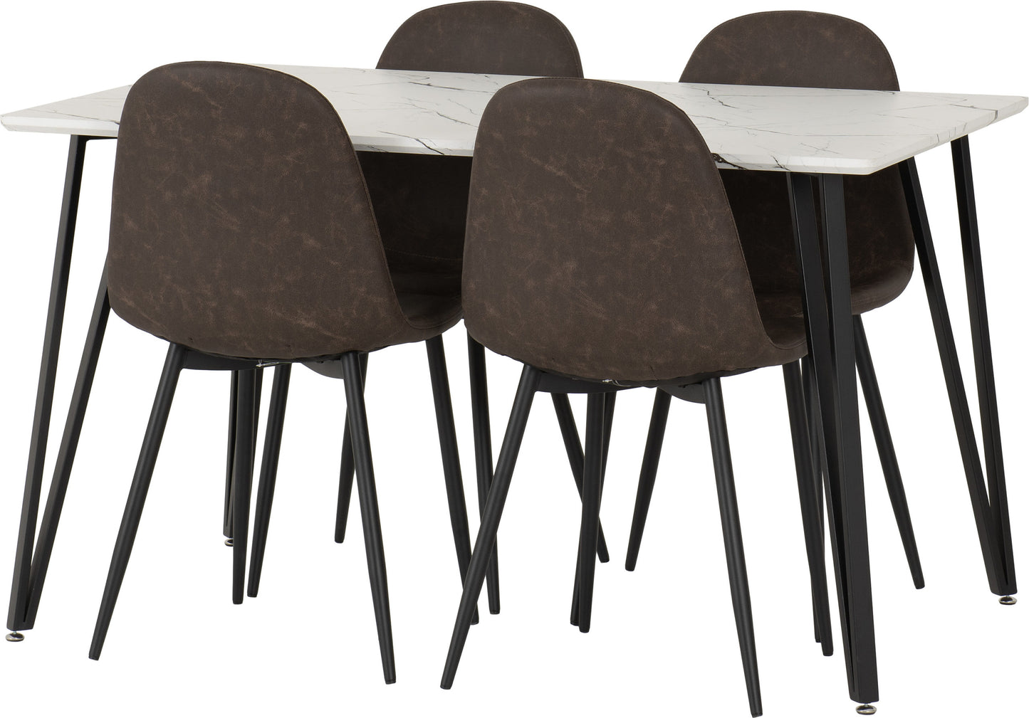 Marlow & Athens Dining Set (X4 Chairs) - White Marble/Brown Pu