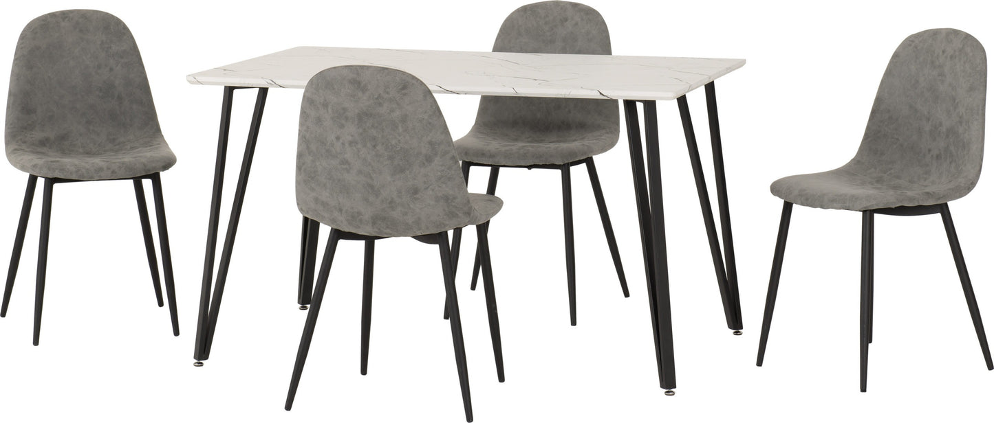 Marlow & Athens Dining Set (X4 Chairs) - White Marble/Grey Pu