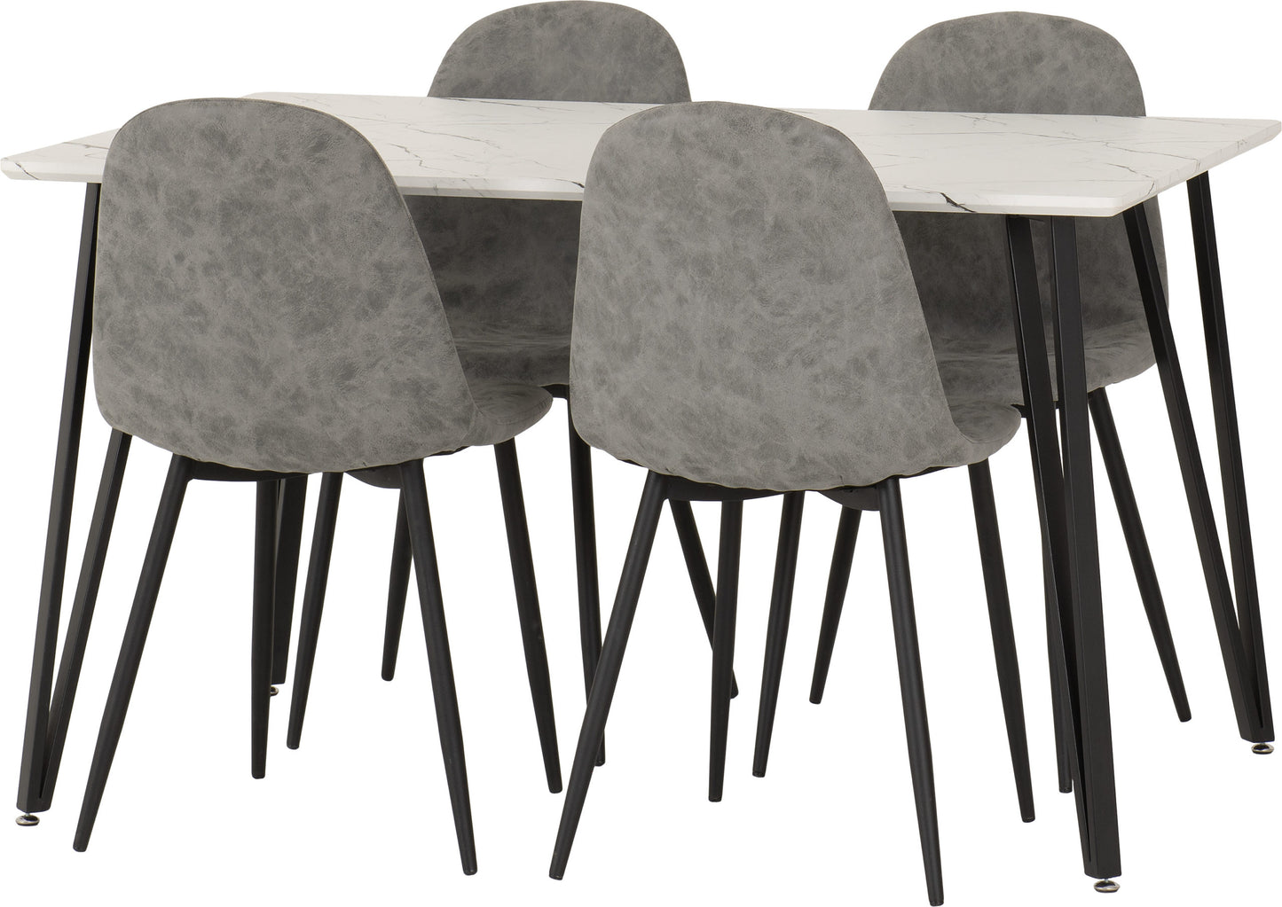 Marlow & Athens Dining Set (X4 Chairs) - White Marble/Grey Pu