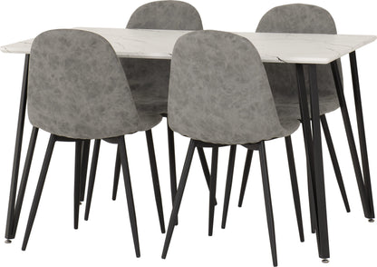Marlow & Athens Dining Set (X4 Chairs) - White Marble/Grey Pu