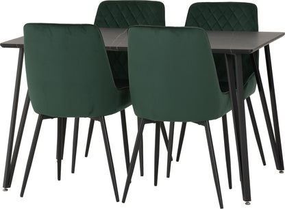 Marlow & Avery Dining Set (X4 Chairs) - Black Marble/Emerald Green Velvet