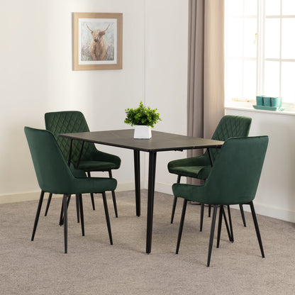 Marlow & Avery Dining Set (X4 Chairs) - Black Marble/Emerald Green Velvet