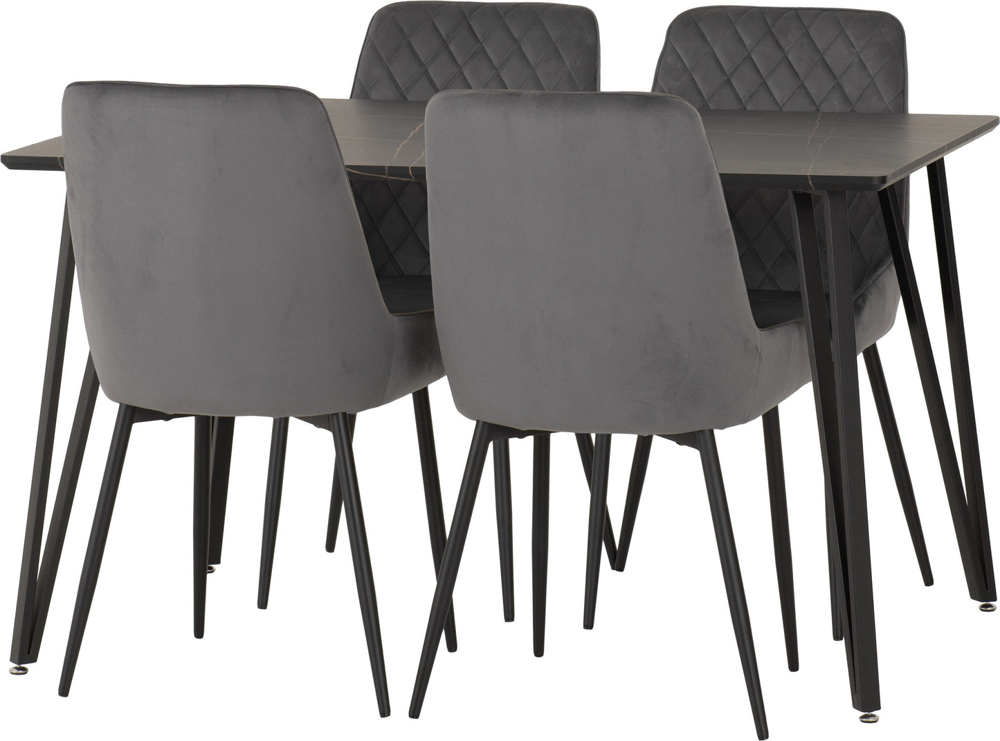 Marlow & Avery Dining Set (X4 Chairs) - Black Marble/Grey Velvet