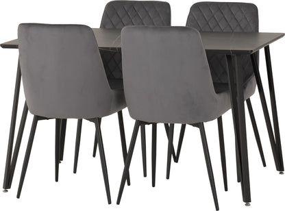 Marlow & Avery Dining Set (X4 Chairs) - Black Marble/Grey Velvet