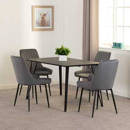 Marlow & Avery Dining Set (X4 Chairs) - Black Marble/Grey Velvet