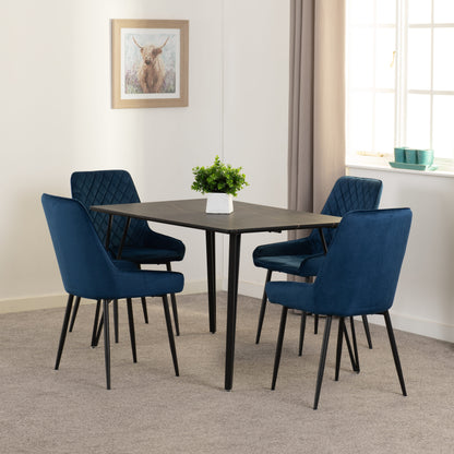 Marlow & Avery Dining Set (X4 Chairs) - Black Marble/Sapphire Blue Velvet