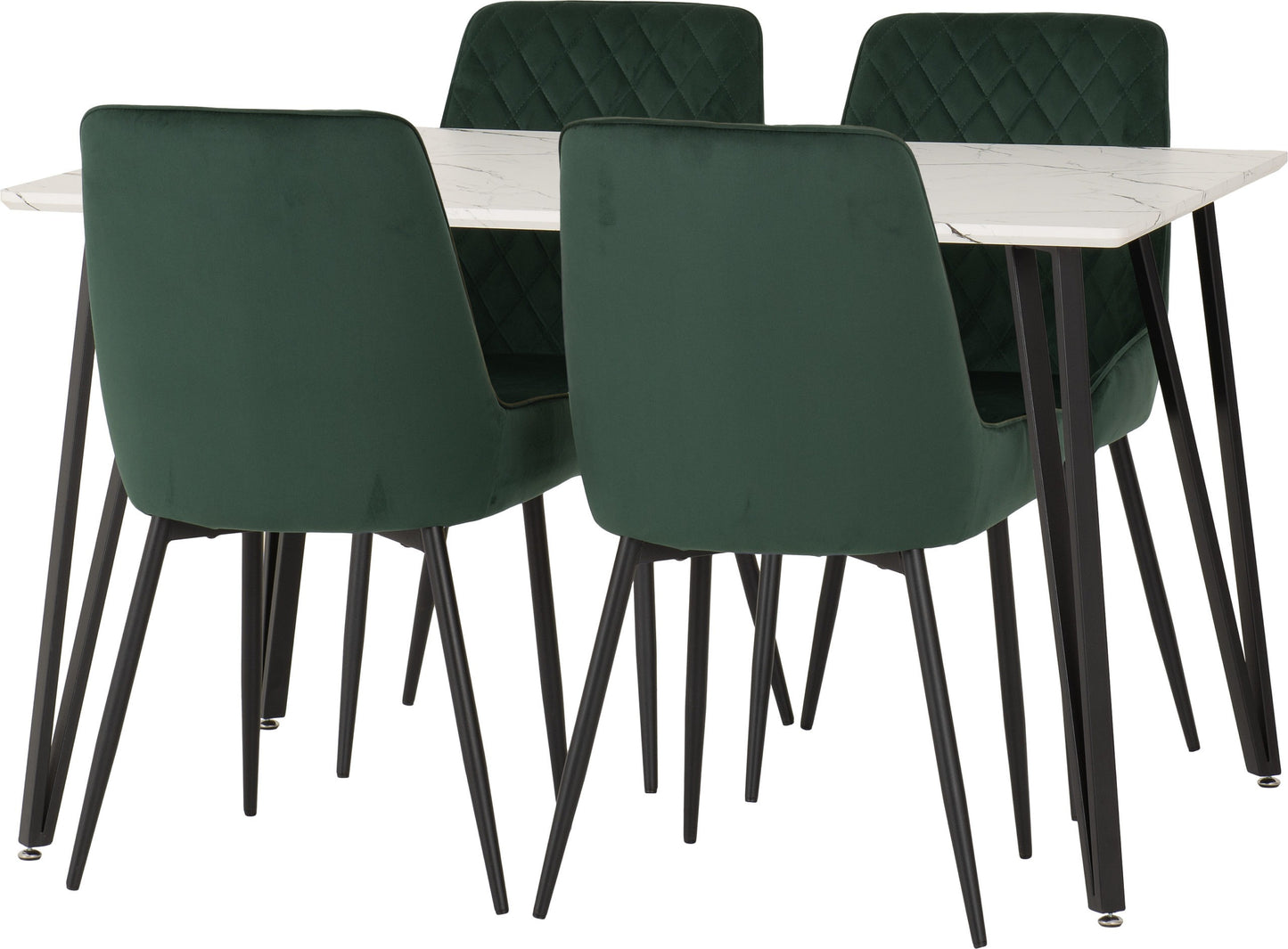 Marlow & Avery Dining Set (X4 Chairs) - White Marble/Emerald Green Velvet