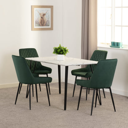 Marlow & Avery Dining Set (X4 Chairs) - White Marble/Emerald Green Velvet