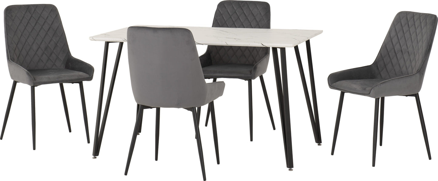 Marlow & Avery Dining Set (X4 Chairs) - White Marble/Grey Velvet