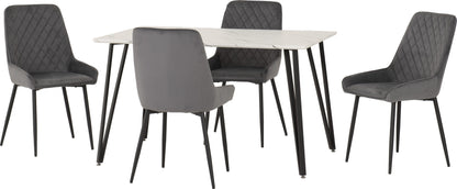 Marlow & Avery Dining Set (X4 Chairs) - White Marble/Grey Velvet