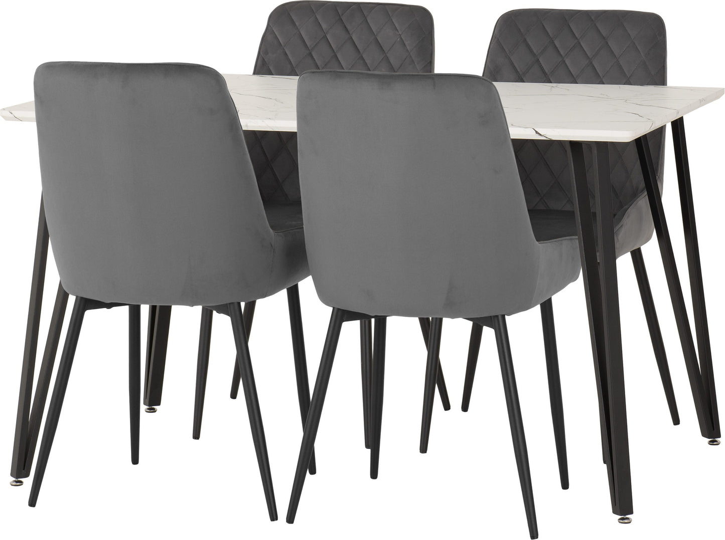 Marlow & Avery Dining Set (X4 Chairs) - White Marble/Grey Velvet