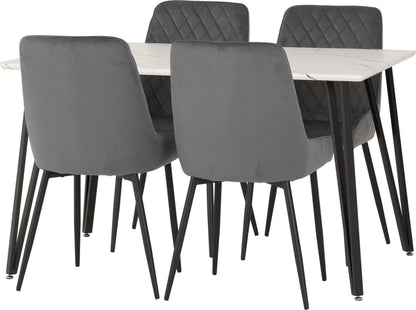 Marlow & Avery Dining Set (X4 Chairs) - White Marble/Grey Velvet